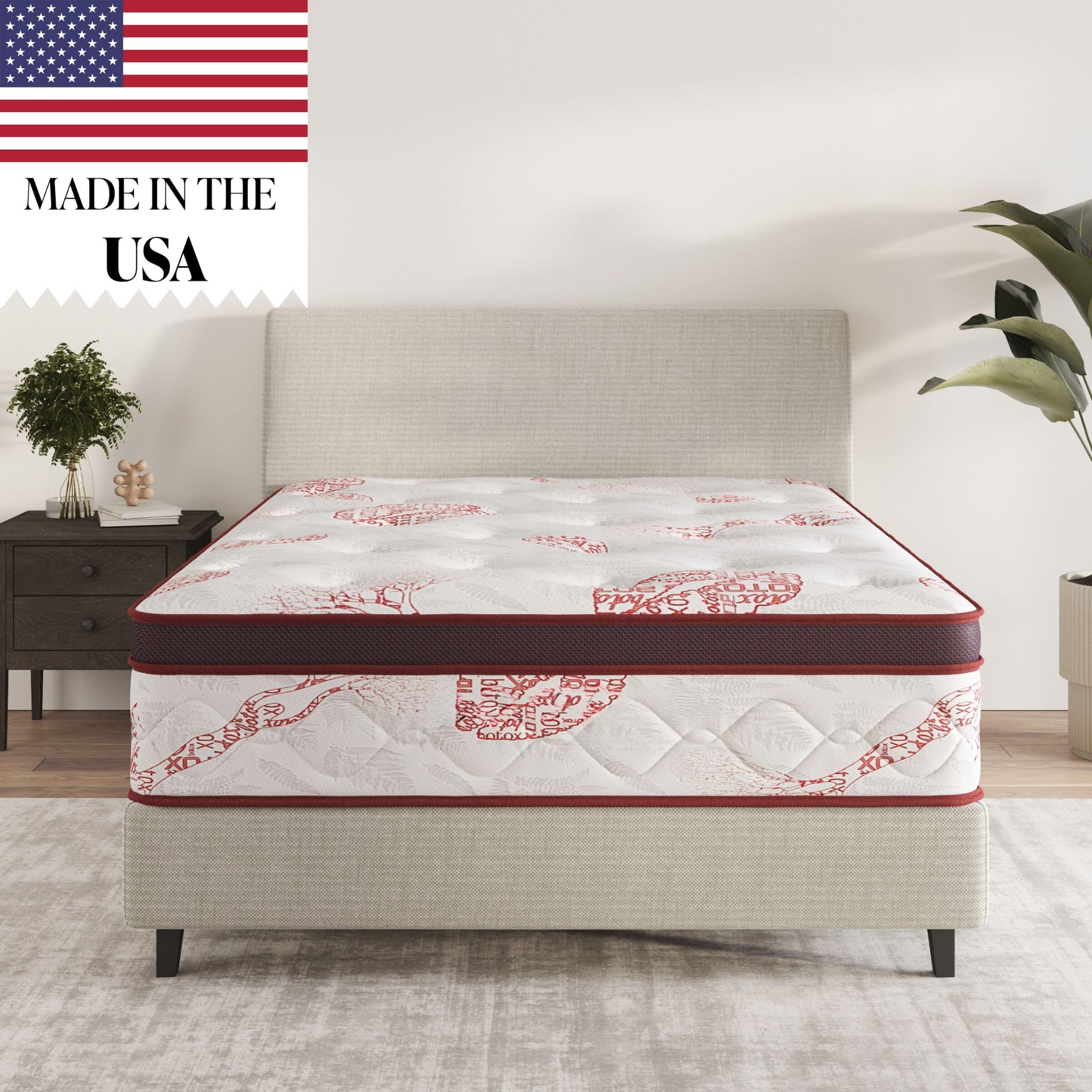 Ottomanson Full 13″ Luxury I Eurotop Mattress, Medium-Firm Memory Foam Comfort – Made in USA – Premium Quilted Cover Mattress – Fiberglass-Free – Bed in a Box