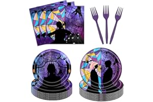 TEWESS 96 Pcs Wednesday Plates and Napkins Party Supplies Gothic Wednesday Party Supplies Including Wednesday Party Plates and Napkins Forks, Wednesday Birthday Decorations for Girls