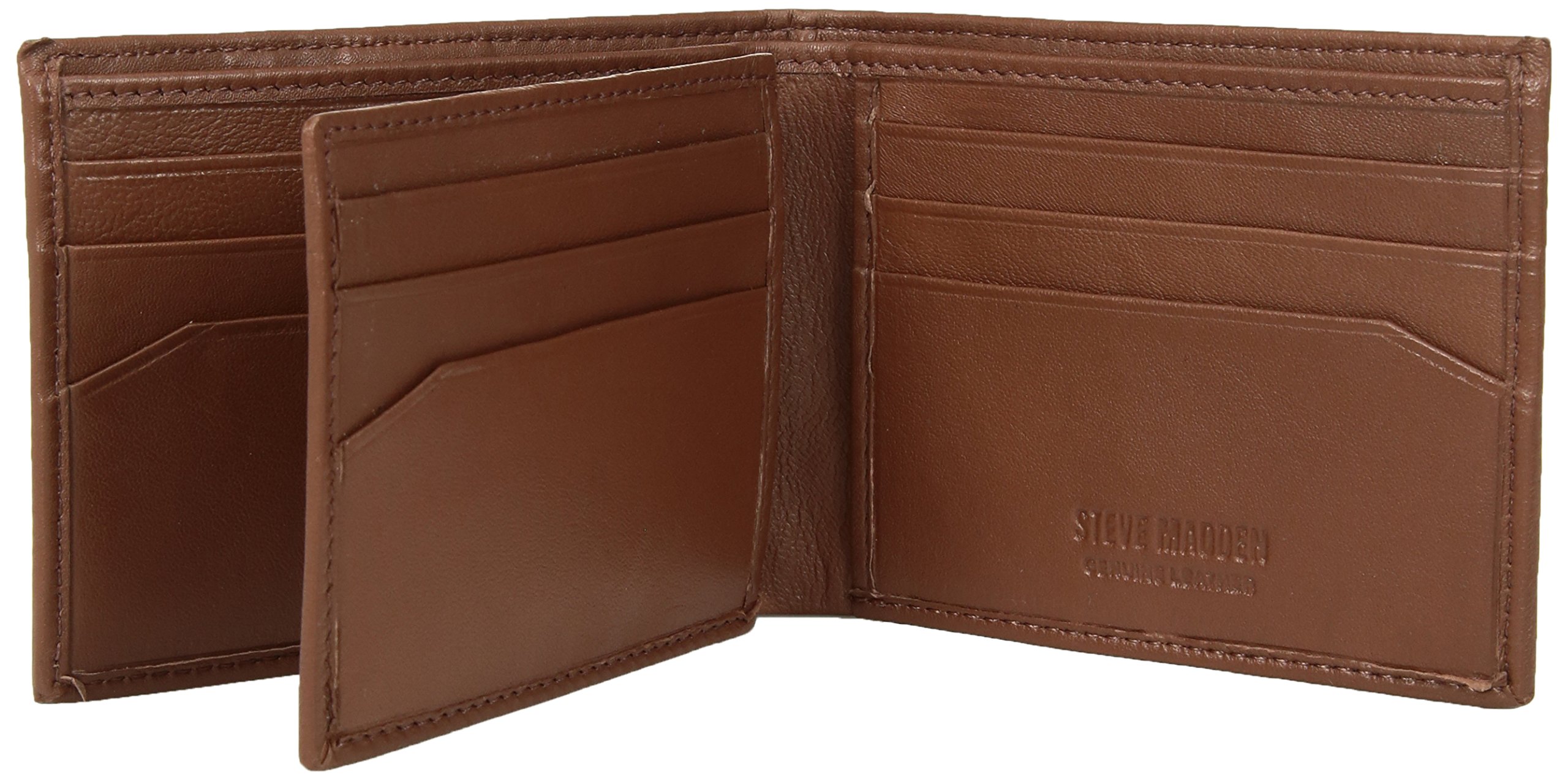 Steve Madden Men's Slim Leather Wallet with Extra Capacity Attached Flip Pockets