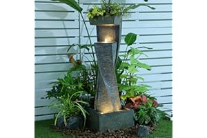 Bumilgar Garden Modern Outdoor Fountain, 47.2" Floor Standing Outdoor Water Fountains with Lights for Garden, Backyard, Patio, Porch, Deck and Home Art Decor