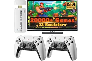 Huqjot 2025 Upgraded Retro Gaming Console Stick Pro, Video Games Console with 4K HDMI, Built-in 23 Classic Game Emulators, 20000+ Games - Video Game with Upgrade Dual 2.4G Wireless Controllers (64G)