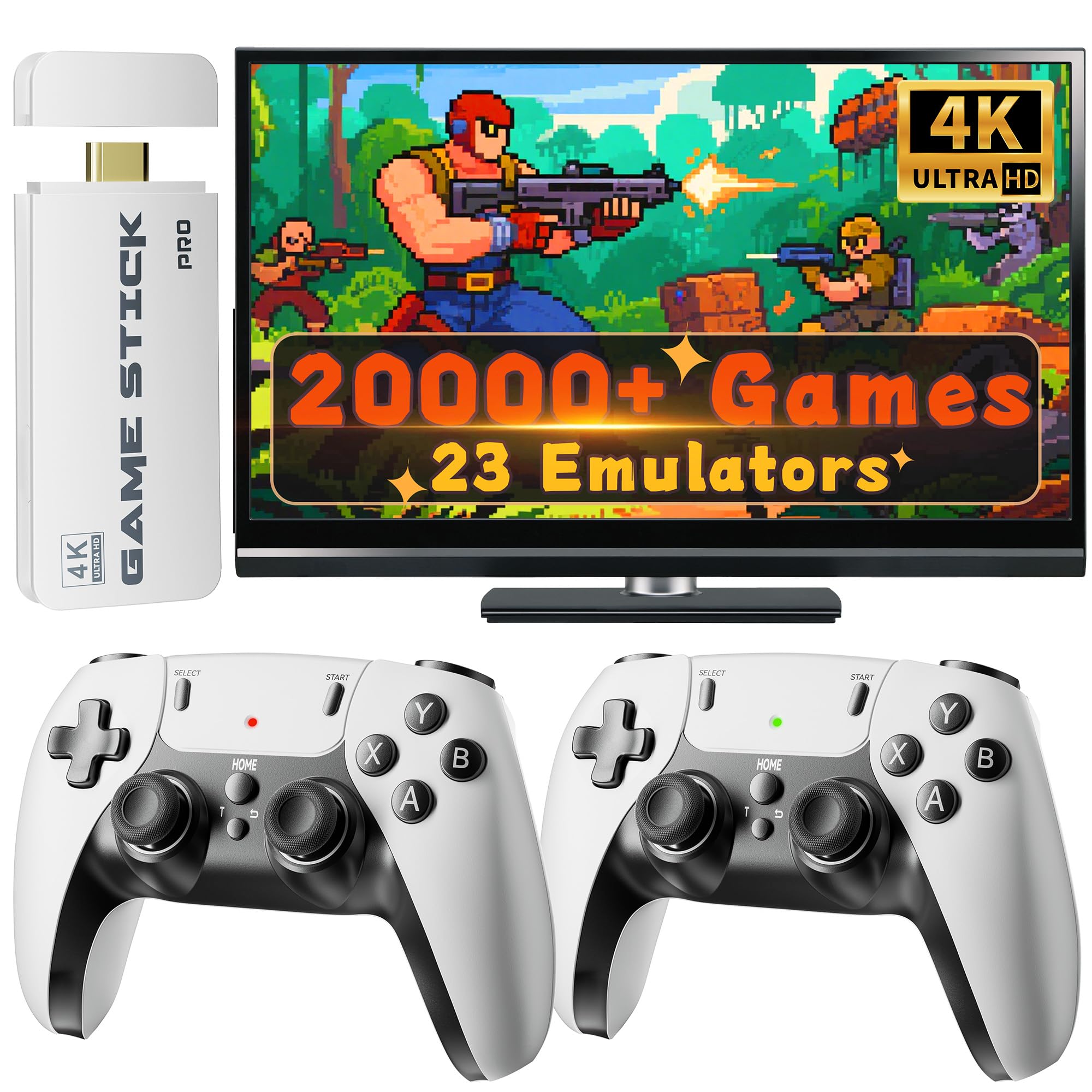 Photo 1 of Huqjot 2025 Upgraded Retro Gaming Console Stick Pro, Video Games Console with 4K HDMI, Built-in 23 Classic Game Emulators, 20000+ Games - Video Game with Upgrade Dual 2.4G Wireless Controllers (64G)