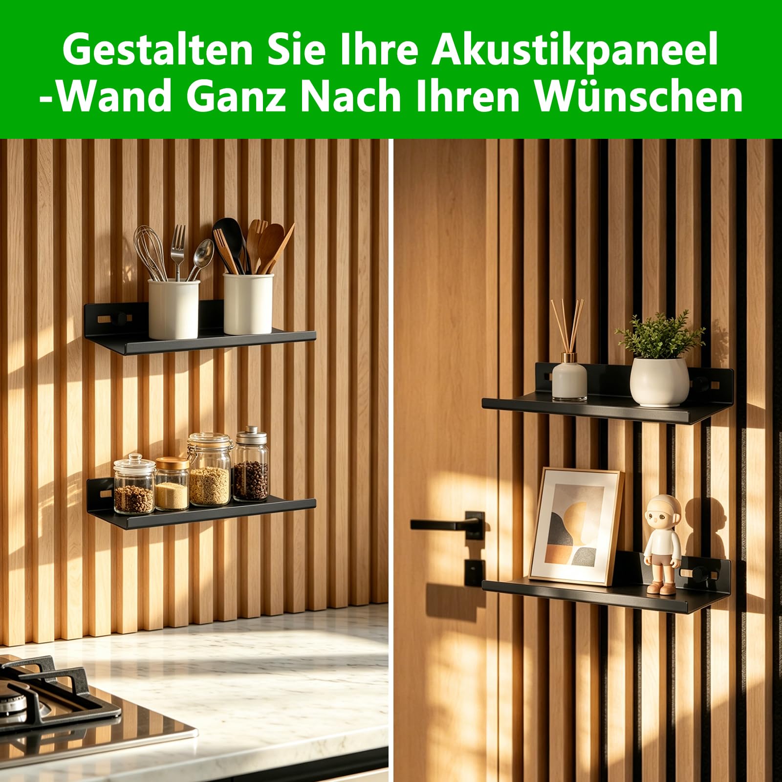 Hysagtek Regal für Akustikpaneel - 1 Stück Metall Zubehör Akustikpaneele Ohne Bohren, Schwarze Schweberegal für Wohnzimmer Schlafzimmer, Büro (30 * 10 cm) 7
