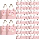 Colarr 60 Pcs Small Thank You Gift Bags Mini Party Favor Candy Bags with Handles and Bow Ribbon for Wedding Birthday Baby Shower Guest Valentines Day Party Supplies(Pink Ribbon)