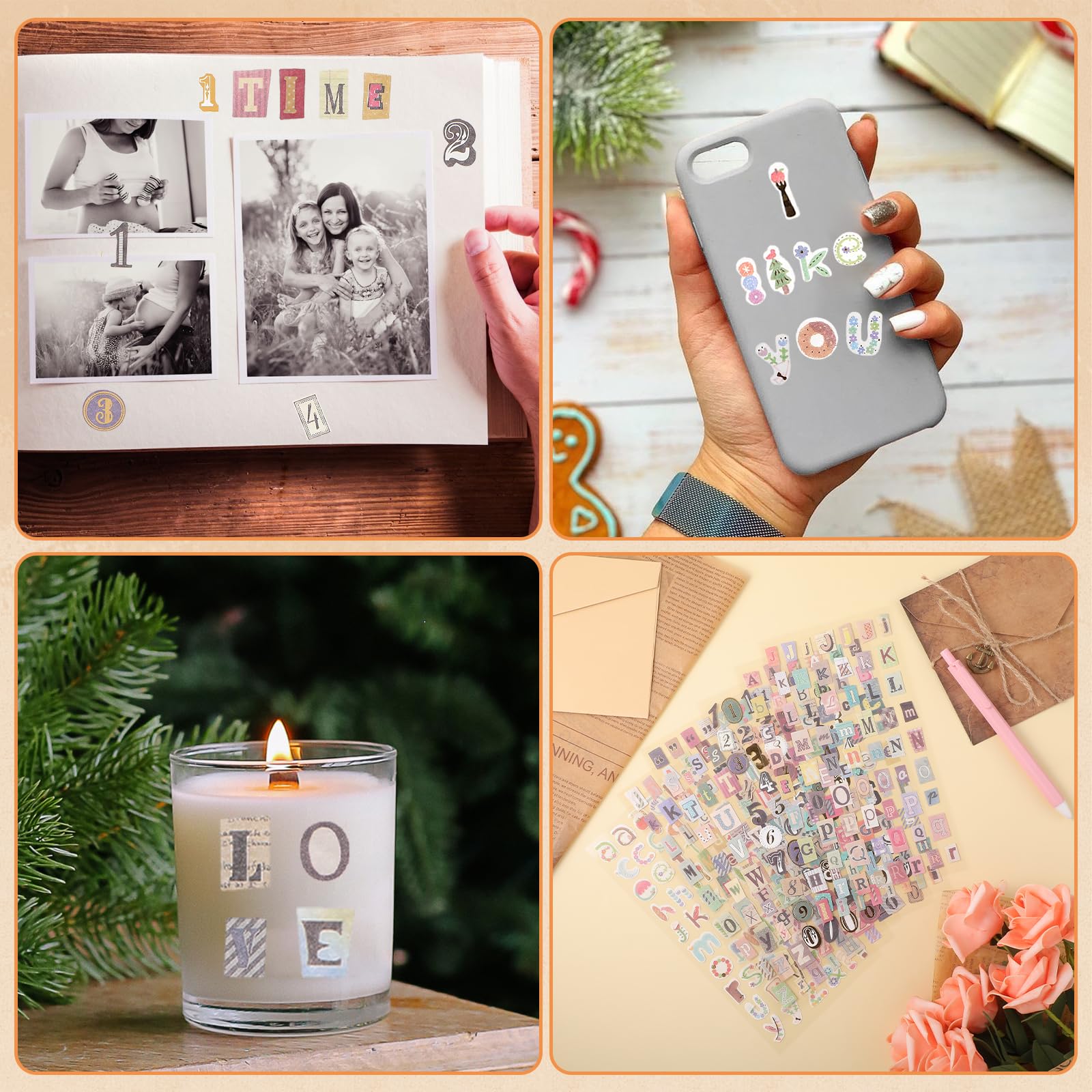 24 Sheet Vintage Scrapbook Stickers, Cute Alphabet Number Stickers, Scrapbook Sticker Graffiti, Self Adhesive Decals Supplies for Scrapbooks, Notebook, Classroom Decor, Door, Mailbox, Water Bottle