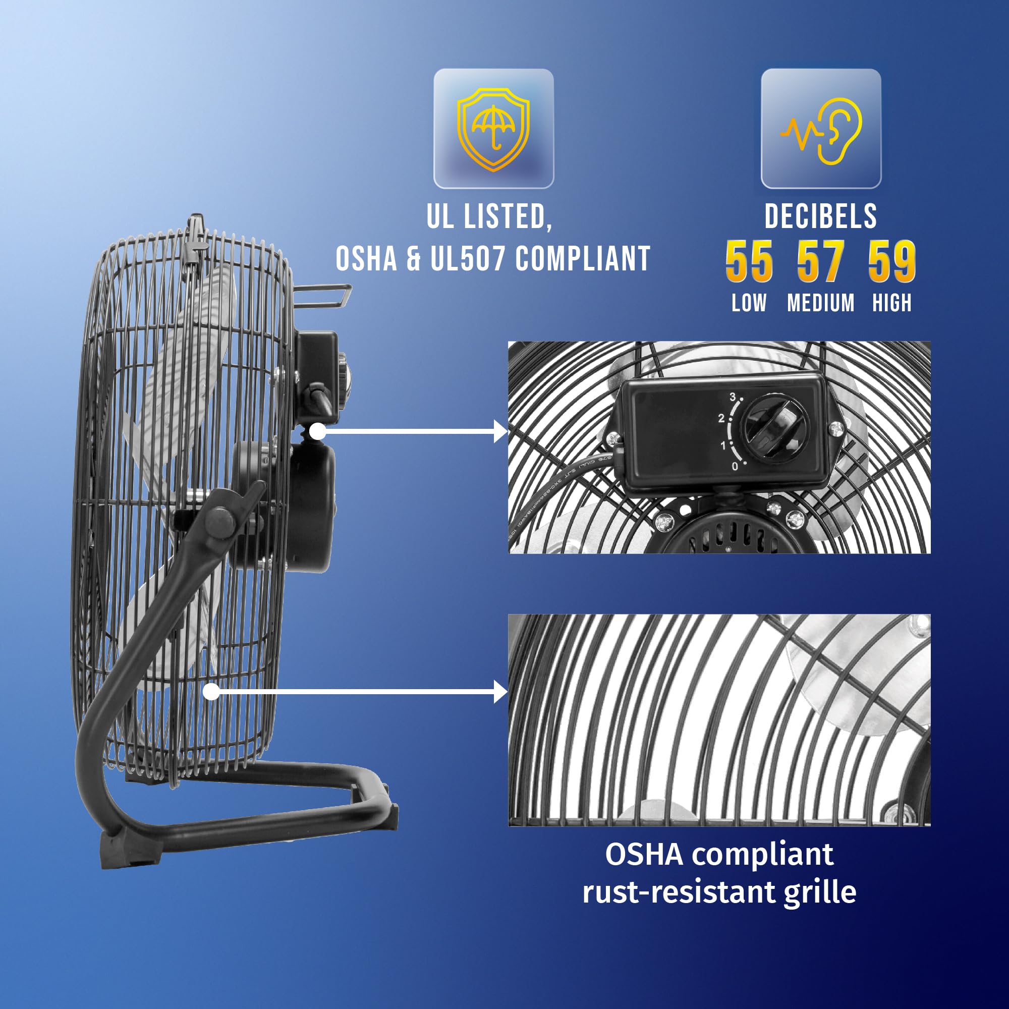 Tornado 12 Inch Industrial Powerful Metal Floor Fan, 3-Speed High Velocity Cooling Floor Fan for Industrial, Commercial, and Home Spaces, 120°Tilt, 6.0 FT Cord, Black