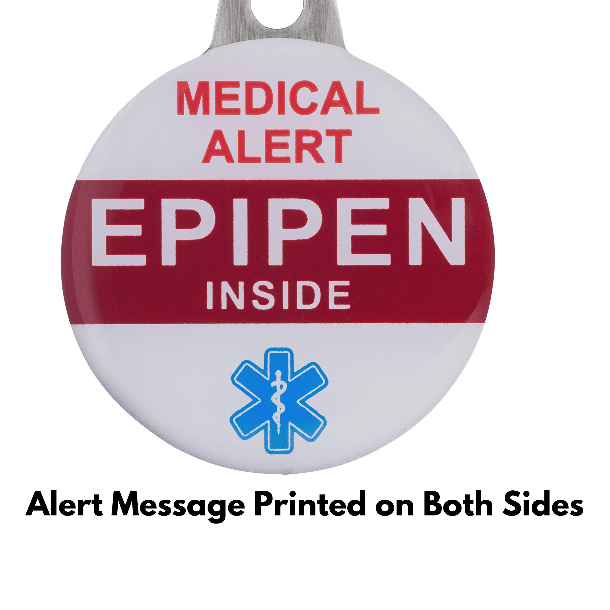 EPIPEN Inside Allergy Alert Tags Help Locate Epipen in Emergency. Message Printed on Both Sides. Durable Metal Two Piece Set