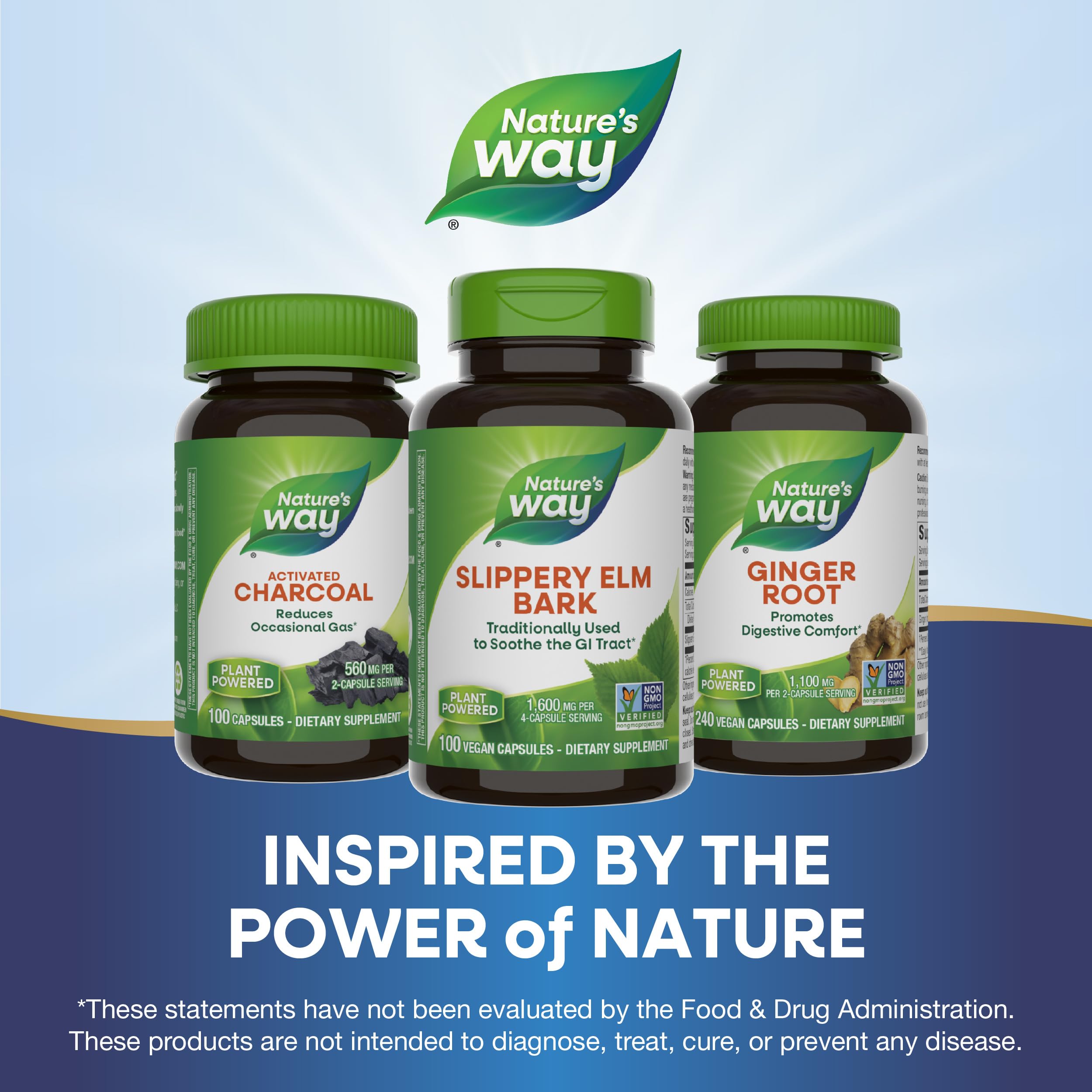 Nature's Way Slippery Elm Bark, Traditional Support to Soothe the GI Tract*, Vegan, Slippery Elm Capsules, 100 Capsules
