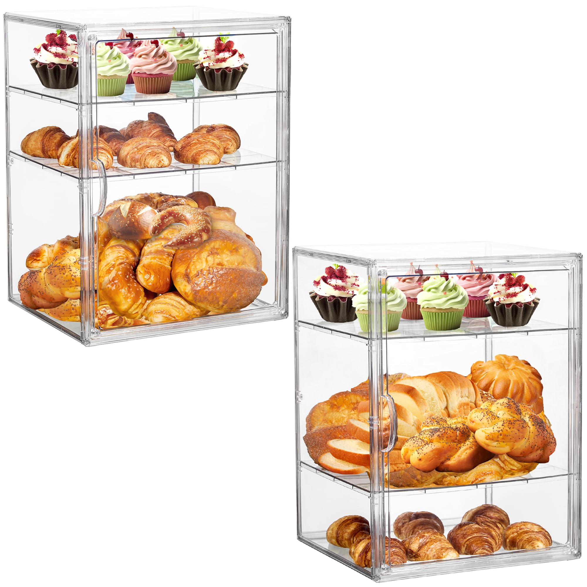 Photo 1 of LXLXXL Bread Box For Kitchen Countertop Pastry Bakery Display Case 3 Layers Adjustable Large Bread Storage Container For Homemade Bread, 2 Pack