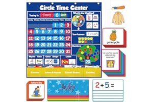 Skillify Circle Time Learning Center Pocket Chart Classroom Calendar for Kids, Weather Chart Counting Alphabet Ten Frame Color, Kindergarten Preschool Classroom Must Haves Pre K Learning Activities