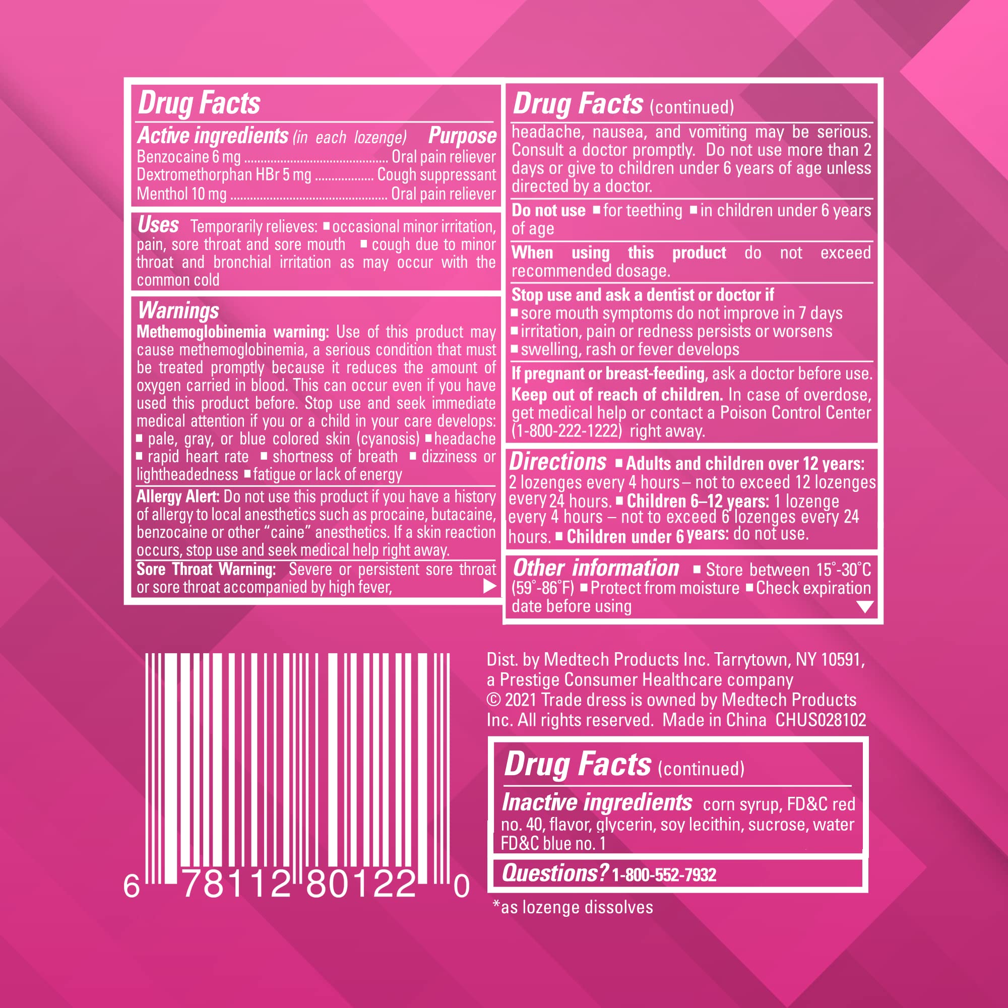 Chloraseptic Total Sore Throat + Cough Lozenges, Wild Cherry, 15 Count, 1 Pack