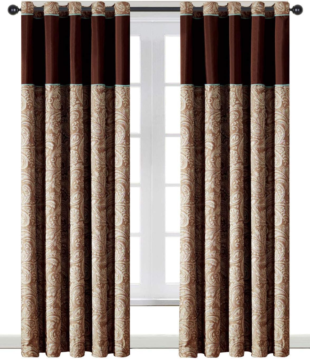 Oxford Homeware Pair Paisley Pattern Floral Eyelet Curtains include 2