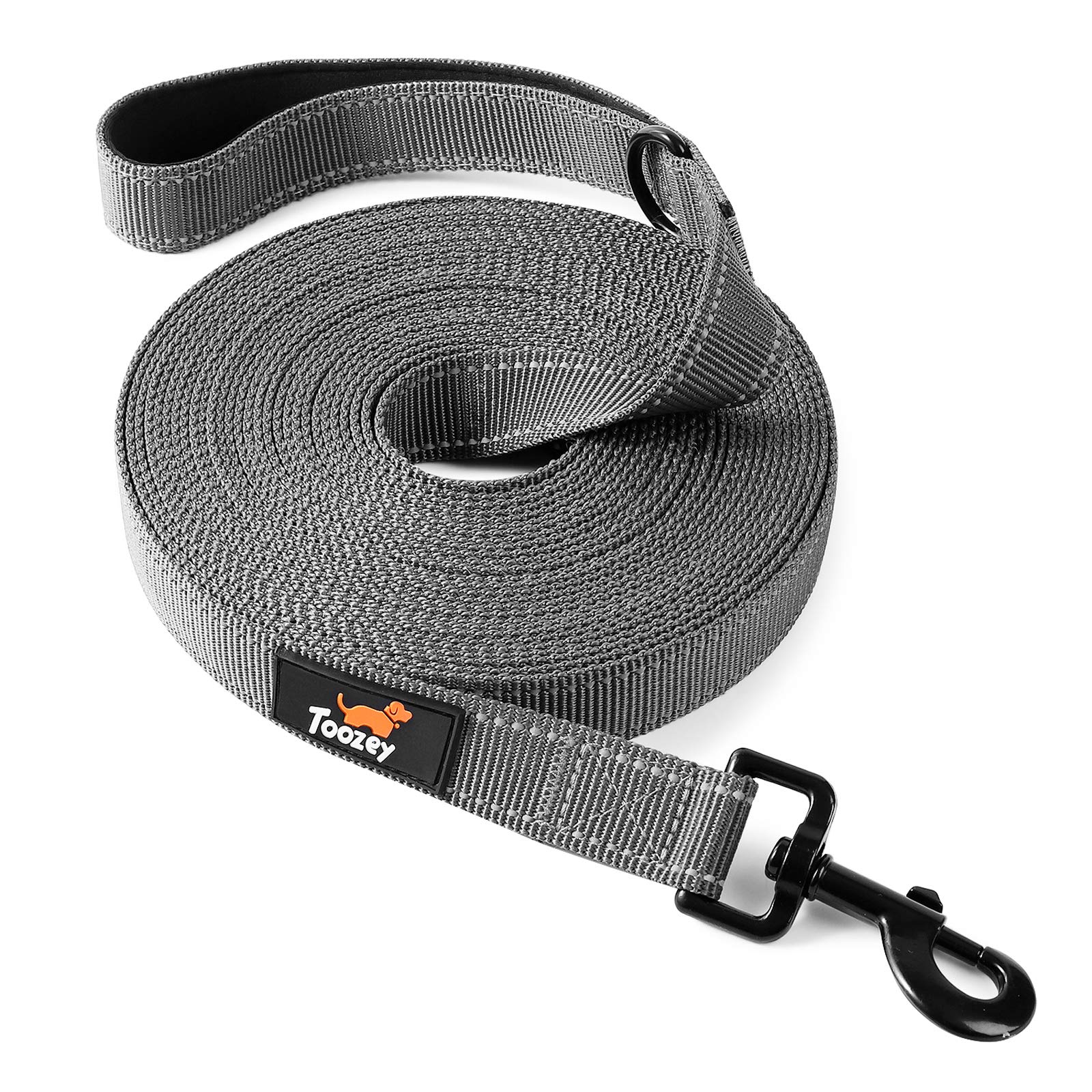 Toozey Dog Training Lead, 10m Long Dog Lead for Large Dogs with Storage Bag and Padded Handle, Robust Polypropylene Material, Dog Training Lead for Dogs, Bonus Foldable Dog Bowl, Gray