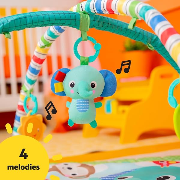 BRIGHT STARTS WILD WIGGLES BABY ACTIVITY GYM & PLAY MAT WITH FOLDINGTOY BAR, NEWBORN AND UP – GREEN, 18.0″ X 31.0″ X 31.0″