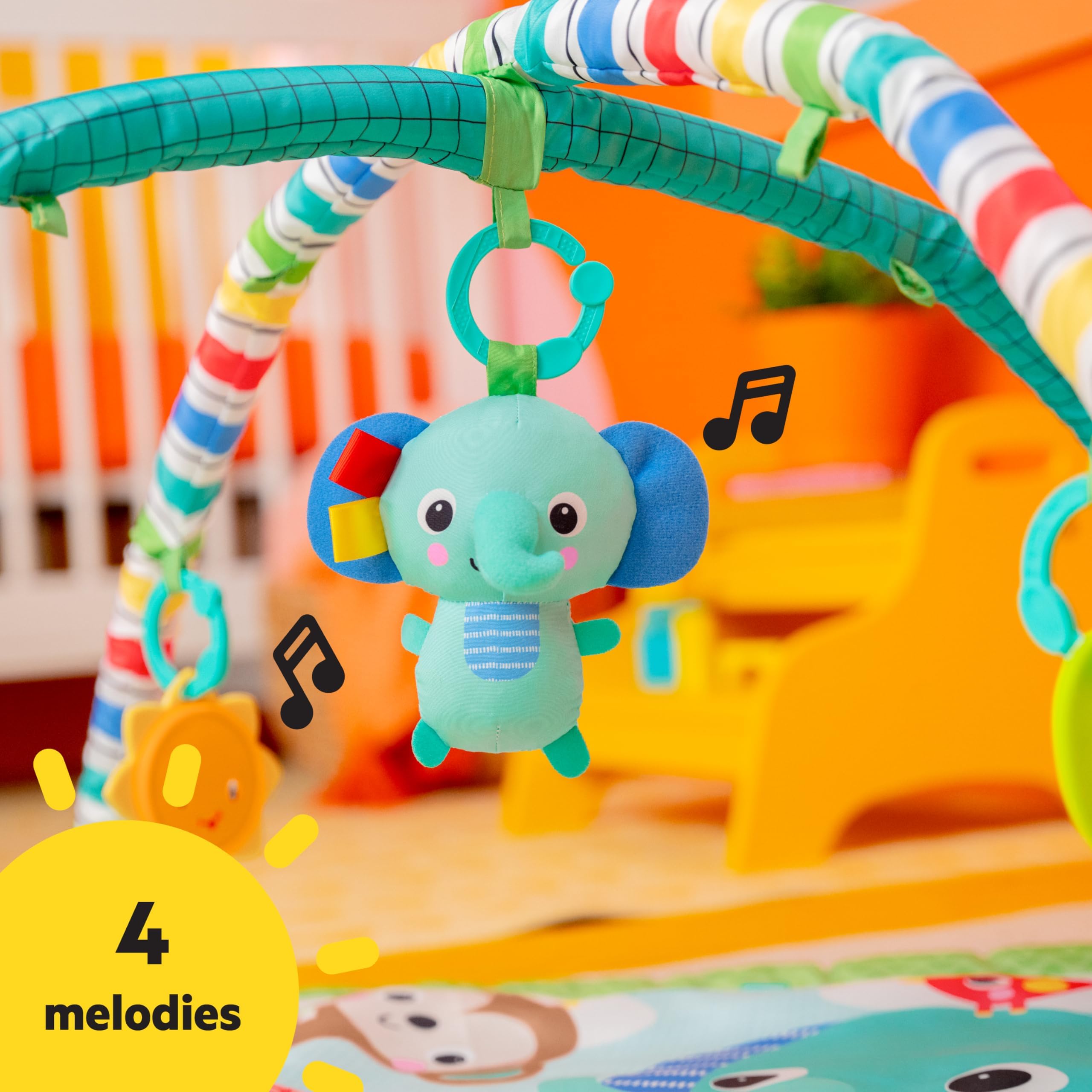 Bright Starts Wild Wiggles Baby Activity Gym & Play Mat with FoldingToy bar, Newborn and up - Green, 18.5” x 29.1” x 29.1”