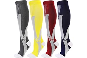 Kickticks 4 Pairs Compression Socks for Woman & Man Unisex 20-30mmHg Knee high Plus Size Wide Calves for Flying Running