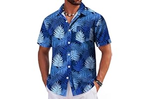 COOFANDY Mens Hawaiian Shirts Short Sleeve Tropical Button Down Shirts Floral Summer Beach Shirt