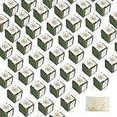 PEDOBALI 52 Pcs Wedding Favor Boxes with Thanks Card Green Square Bridal Candy Gift Box Flower Gift Paper Boxesfor Wedding Birthday Party Anniversary