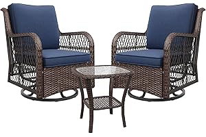 Outdoor Swivel Rocker Patio Chairs Set of 3, Wicker Rattan Patio Furniture with Side Table and Thick Cushions for Backyard, P