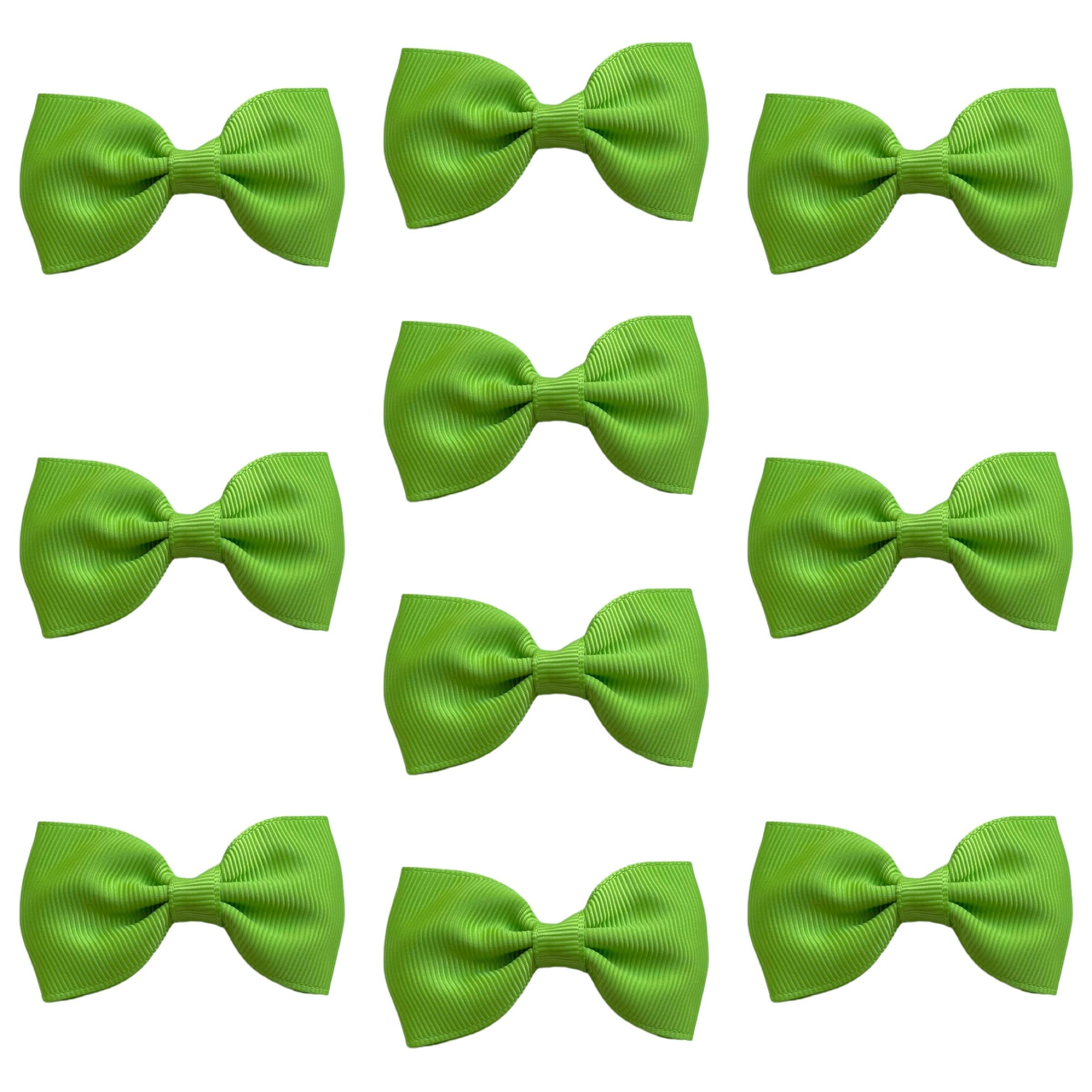 Apple Green Hair Bows Clips Slides Grips Grips 2.7" inch Soft Ribbon Small Straight School Hairbows for Girls 10pcs