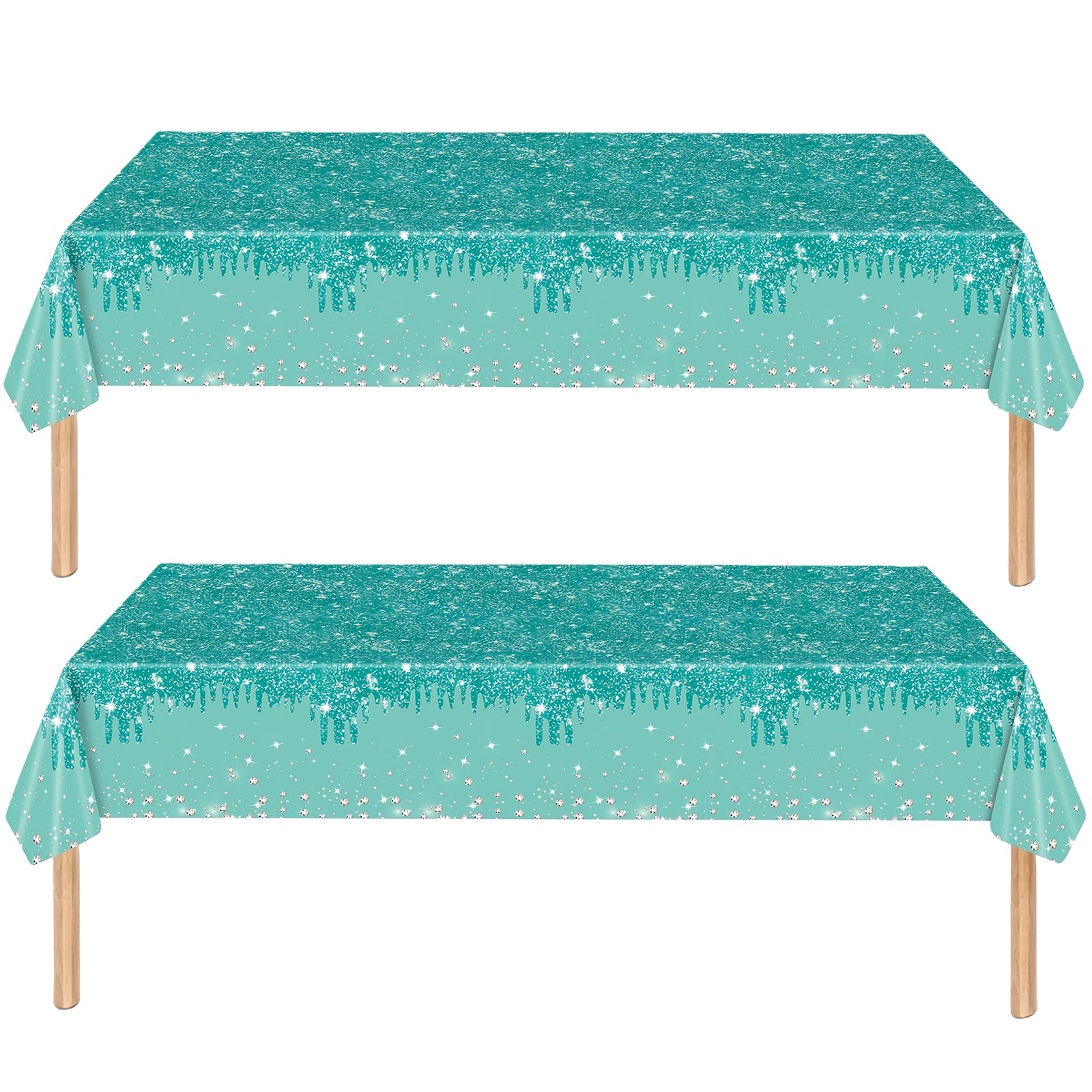 2Pcs Teal Green Party Plastic Table Cloth,137x274cm Shiny Glitter Green Tablecloths Rectangular Diamond Teal Party Dining Table Cover,Tablecloths for Baby Shower,Wedding,Birthday Tablecloth Decor — image 1