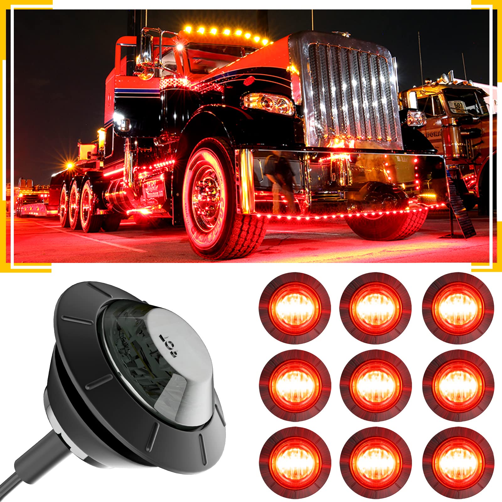 BJZ 3/4'' LED Trailer Marker Clearance Lights Red
