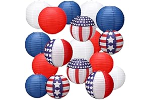 NOSINY 18 Pcs Patriotic Hanging Paper Lanterns Red White and Blue Lantern American Flag Hanging Paper Lanterns for Patriotic Independence Day 4th of July Patriotic Party Military Graduation Decoration Favor