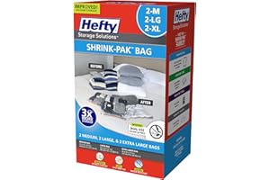 Hefty Shrink-Pak - 2 Medium, 2 Large, 2 XL Vacuum Seal Storage Bags – Space Saver Bags for Clothing, Pillows, Towels, or Blankets, 6 Pc Set