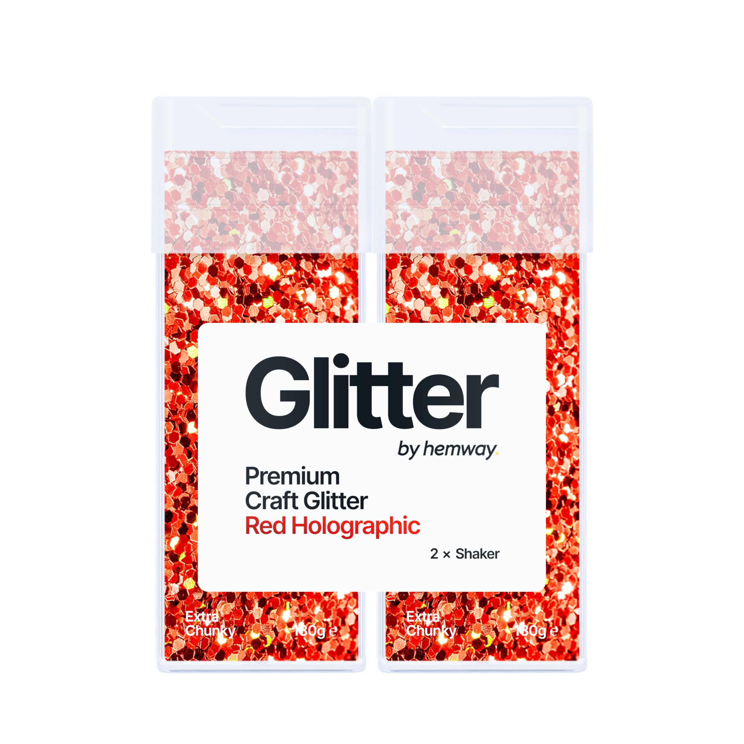 Hemway Glitter Shaker Red Holographic 130g x2 Pack Extra Chunky, Craft Glitter Shakers for Resin & Epoxy Crafts, Christmas Art Supplies, Nail, Body, Face, Eye, Festival, Crafting, Slime, Sparkle