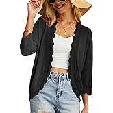 GRECERELLE Women's 3/4 Sleeve Summer Cardigan Lightweight Casual Open-Front Cropped Shrug Sweaters for Women