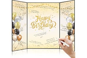 Tnvee Black Gold Birthday Party Decorations for Man Women, Large 19" x 12.2" Happy Birthday Signature Guest Book Signing Big Card Board Party Supplies Gifts for Mom Dad Friends Kids