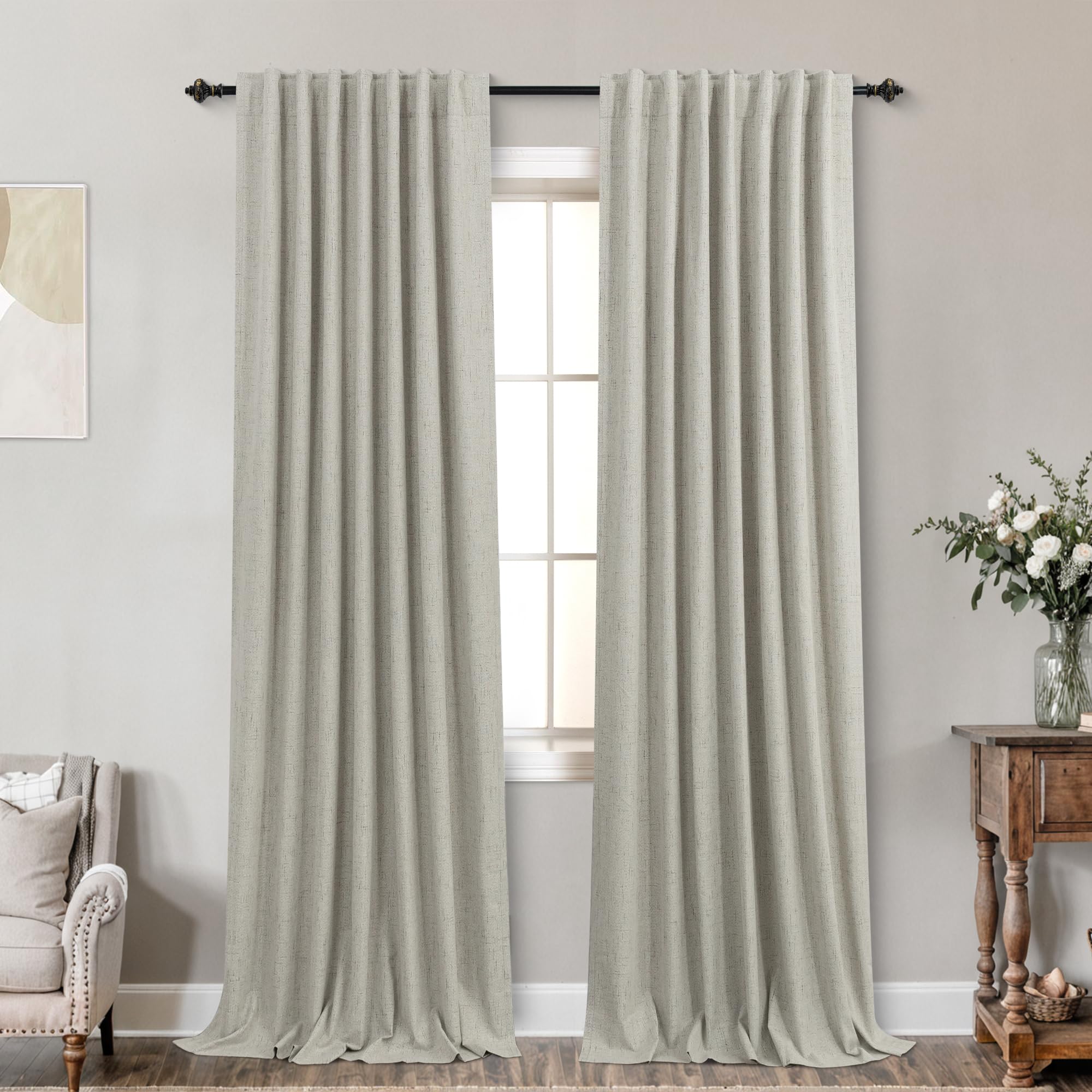 Photo 1 of KOUFALL Office Curtains for Windows,Neutral Linen Blackout Dark Grey Beige Greige Rustic Farm House Curtains for Living Room Bedroom 84 Inch Length
