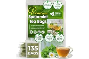FreshDrinkUS, Premium 135 Spearmint Tea Bags, 100% Natural & Pure Spearmint Leaves. Loose Leaf Spearmint Herbal Tea. Spearmint Leaf Tea. No Sugar, No Caffeine, No Gluten, Vegan.