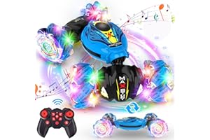 Cusocue RC Stunt Car Toys for 6-12 yr Boys Girls, 2.4Ghz Remote Control Car Toys 360° Rotation 4WD with Lights Music, Sensory Toys Birthday Gifts for 8 9 10 11 12 13 Years Toddler Kids (Dark Blue)