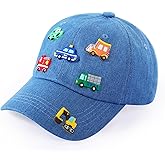 Kids Cartoon Baseball Caps with Excavator Cars Pin Pattern Baseball Hat Adjustable for Boys Girls Age 3-8