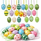 Colorful Easter Eggs to Hang on Tree, 24 Small Easter Eggs with Ribbons, DIY Easter Egg Tree Hanging Decorations for Indoor Home Decor, Family Gatherings, Party Decorations and Easter Basket Fillers