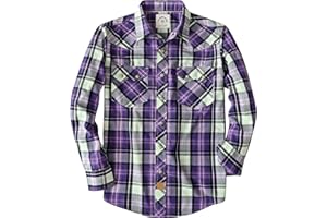 Dubinik® Pearl Snap Shirts for Men Long Sleeve Lightweight Casual Western Plaid Cowboy Cotton Vintage Work Shirt