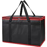 Bodaon Insulated Food Delivery Bag, XX-Large Reusable Grocery Shopping Bags, Picnic Cooler Bag Zipper/Zippered Top Cold, Blac
