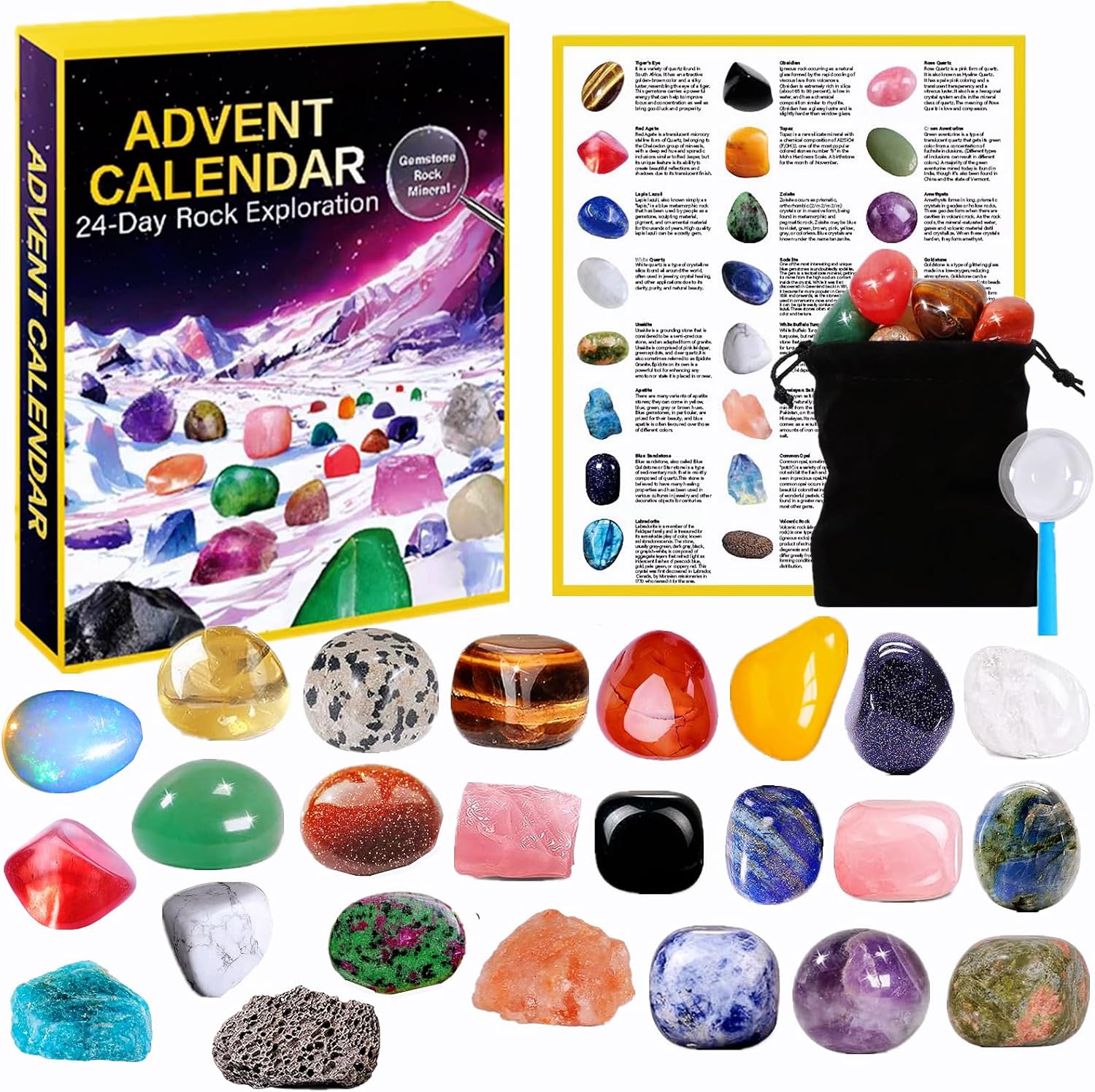 Advent Calendars - Christmas Rock Advent Calendar 2023, Christmas Countdown Calendar-24 Days Rocks, Minerals, Gemstones&Crystal,Natural Stones Crystals Healing Journey for kids,Christmas Gift for Learning&Collection