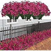 LikSoor 21 Bundles Artificial Outdoor UV Resistant Flowers No Fade Fake Outside Flowers Plastic Greenery Faux Shrubs Garden Porch Window Box Home Decoration(Rose Red)