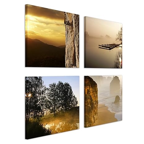 Kunstdruck - Set Landschaften - Bild auf Leinwand - je 20x20cm - 4teilig - Leinwandbilder - Landschaften - Natur - Sonnenunte