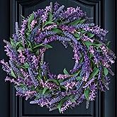 vivimemo 22 inch Spring/Summer Front Door Wreaths Purple Lavender Artificial Wreaths Garden Hallway Front Door Decorative Holiday Parties Wedding Decoration