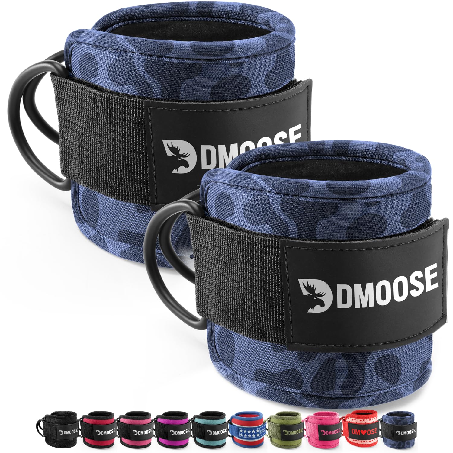 DMoose Fitness Ankle Straps For Cable Machines, Kickback & Lower Body Exercises - One Size Fit with Premium Padding & D-Ring, Gym Cuffs for cable machine attachments - Ankle Strap for Hip Abductors
