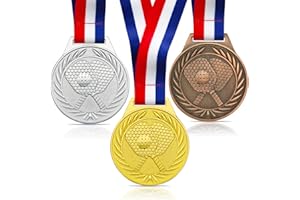 Donrime Pickleball Medals - 2.56 Inch Gold Silver Bronze Metal Pickle Ball Medal with V Neck Ribbons for Kids Adults Trophy Award Prize Gift