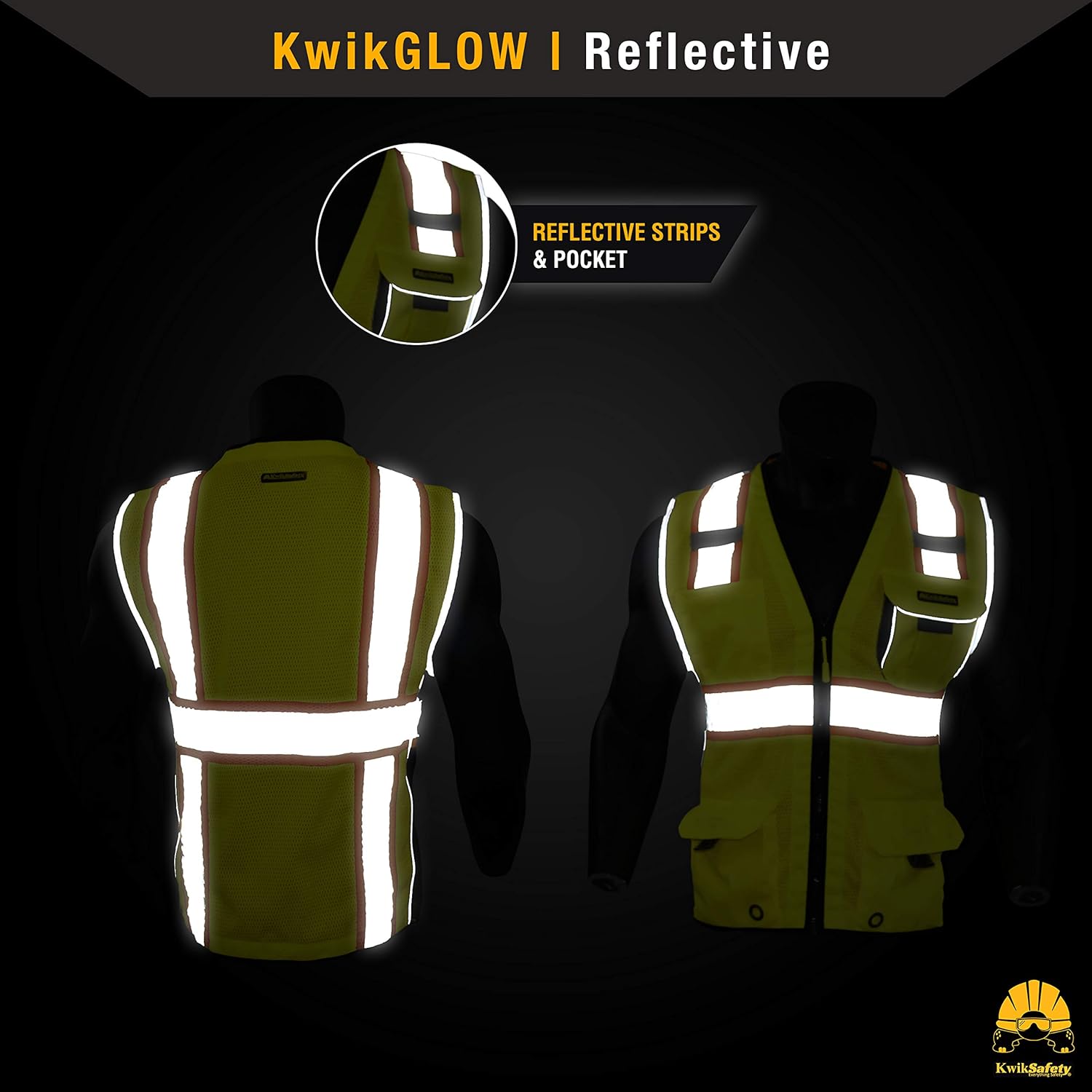 KwikSafety (Charlotte, NC) CLASSIC (10 Pockets) Class 2 ANSI High Visibility Reflective Safety Vest Heavy Duty Mesh with Zipper and HiVis OSHA Construction Work HiViz Men Women | Yellow X-Large - - 