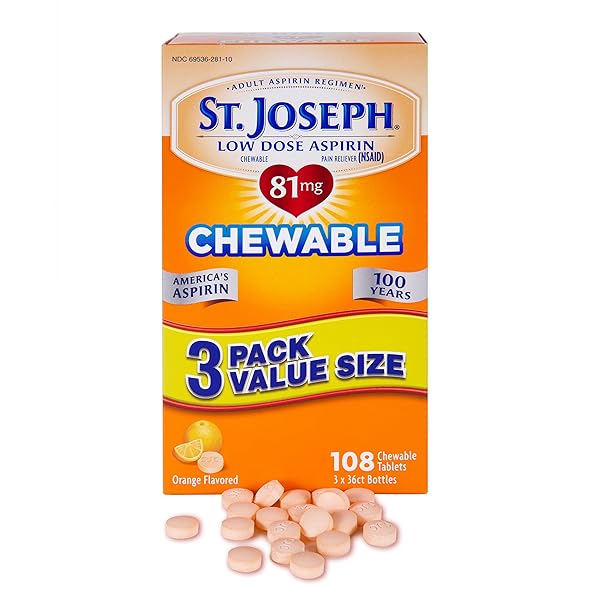 ST. JOSEPH ASPIRIN PAIN RELIEVER, CHEWABLE FLAVORED, LOW DOSE, ORANGE, 108 COUNT (69536-181-15)