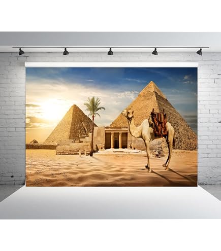 Toile Fond Pyramides Égypte 2.1x1.5m - Photobooth Désert Gizeh Coucher Soleil Chameaux - Polyester Lavable