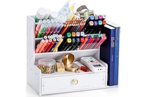 Frcctre Pen Holder Desk Organizer, Desktop Stationery Organizer with 12 Compartments, Pencil Holder Multi-Functional Storage Organizer Caddy for Home Office Art Supplies