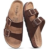 KIDMI Women's Genuine Suede Summer Sandals Arch Support Cork Footbed Slide Sandals with Double Adjustable Buckle