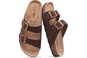 KIDMI Women's Genuine Suede Sandals with Arch Support, Cork Footbed Summer Adjustable Slide Sandals